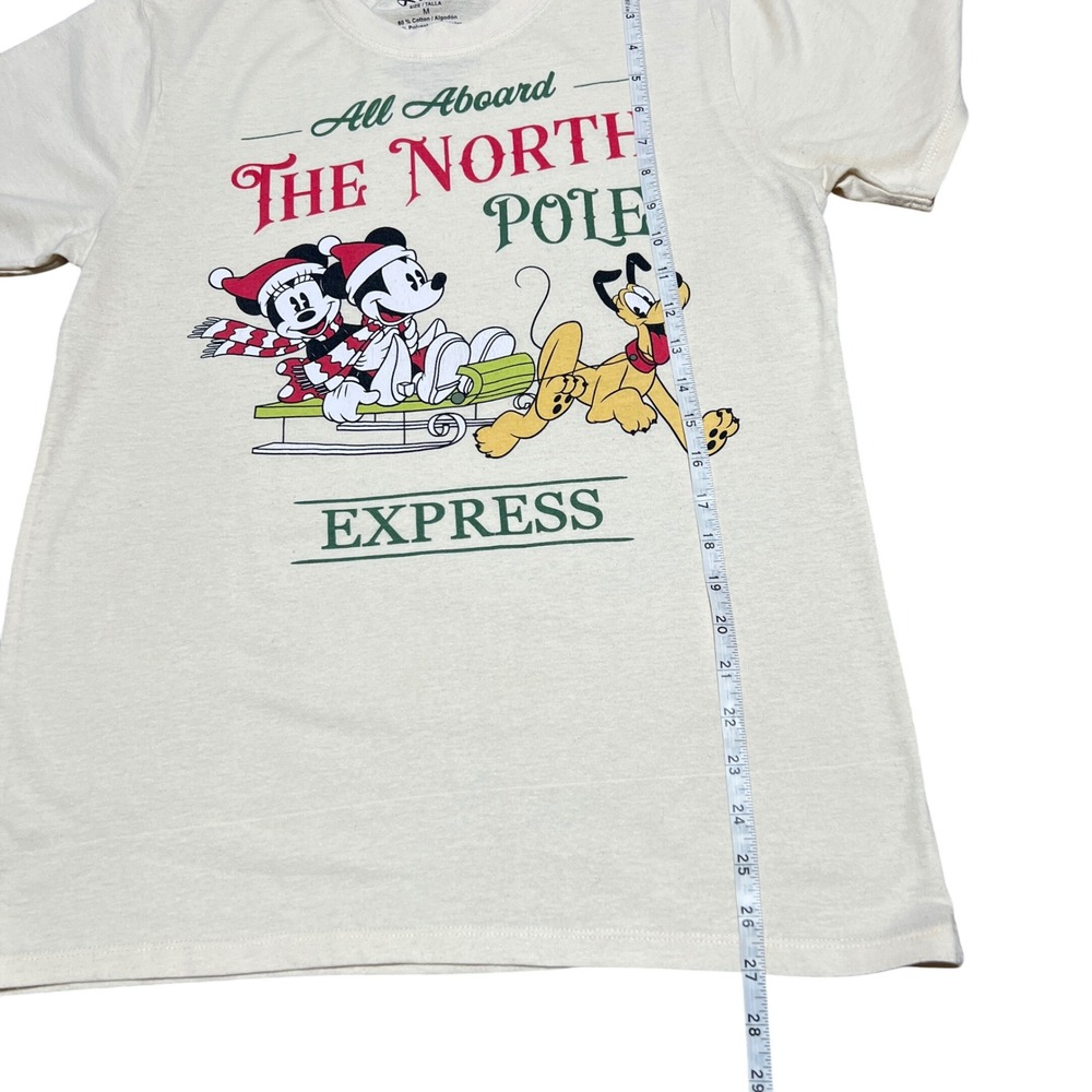 Disney‎ Mickey Minnie Pluto North Pole Express Cream Graphic T-Shirt Size M - Picture 5 of 8